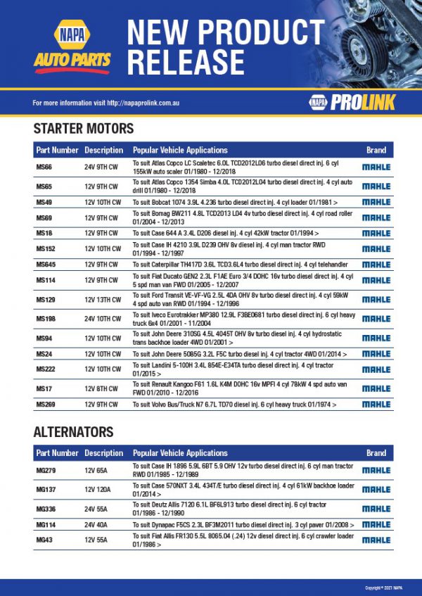 Mahle Starter Motors Alternators Napa